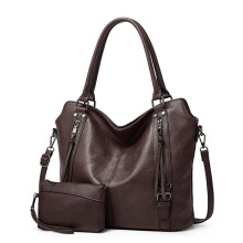 Set Borsa Tote in Pelle Vegan Morbida con Pochette Coordinata, 2 Pezzi, Borsa a Spalla Donna per Lavoro, Viaggi e Uso Quotidiano, Colore Caffè