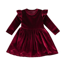 Toddler Girls Velvet Dress A-line Ruffle Long Sleeve