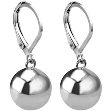 Silver Ball Leverback Earrings White Gold Plated Polished