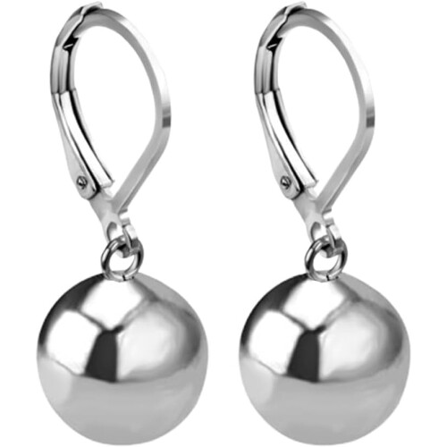Silver Ball Leverback Earrings White Gold Plated Polished