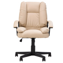 Cream PVC High Back Executive Office Chair, Height Adjustable Swivel Desk Chair with Rocking Tilt Function