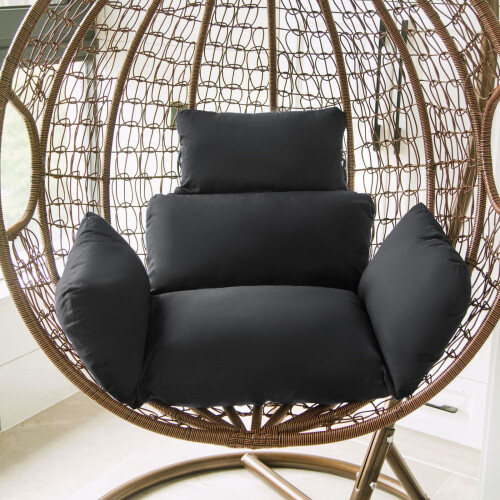 Egg Chair Cushion with Headrest Black Waterproof