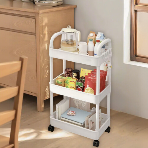 3-Tier Rolling Storage Cart Plastic 3-Shelf Trolley 2