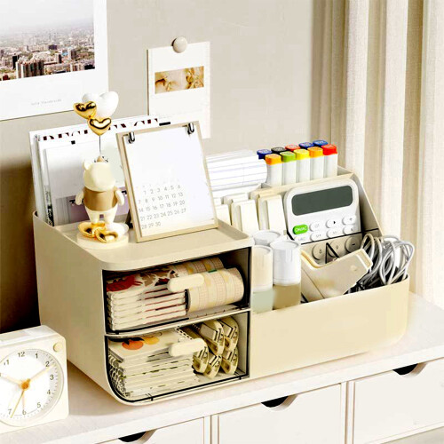 Desk Organizer Yellow with 2 Drawers and 8 Compartments