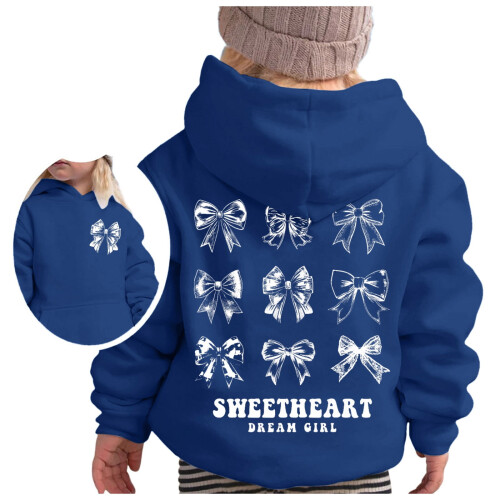 Girls' Hooded Sweatshirt Bow Print Long Sleeve Pullover 2