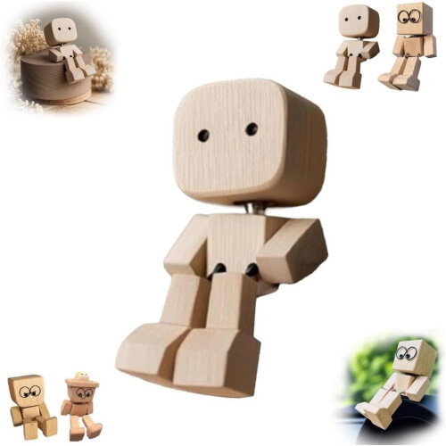 Wooden Bobblehead Man Decor for Car Dashboard and Desktop 2