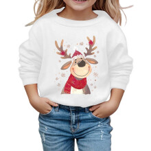 Kids Christmas Pullover Reindeer Print Round Neck Long