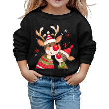 Kids Santa Sweatshirt Cartoon Reindeer Print Round Neck