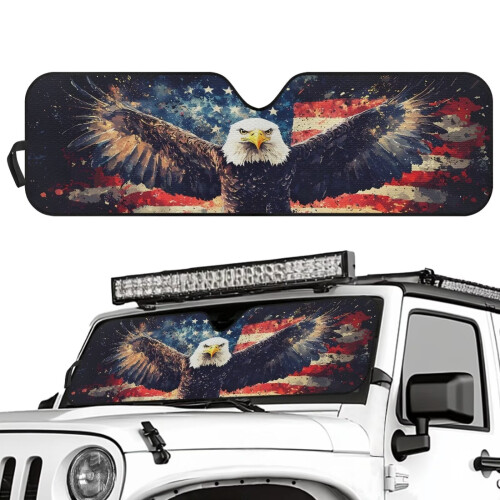 Bald Eagle American Flag Windshield Sun Shade for Jeep