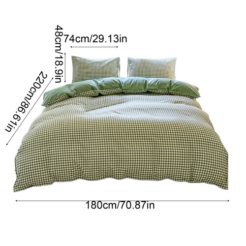 Gingham Duvet Cover Set Full Size Green Plaid Bedding with 2