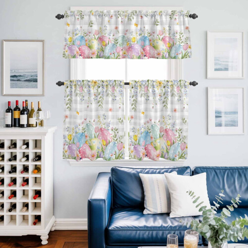 Kitchen Curtains and Valances Set Spring Floral Light Grey 1