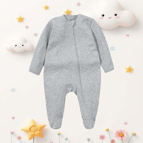 Baby Romper Soft Long Sleeve Footed Jumpsuit Solid Color 1