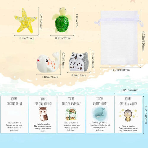 Animal Pun Note Cards 25-Pack Resin Turtle Owl Design 2