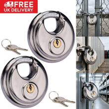 2x Heavy Duty High Security 70mm Round Circular Disc Steel Locks Garage Padlocks