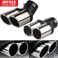 Universal Twin Dual Exhaust Pipe Trim Tip Tail Muffler Stainless Steel Chrome UK