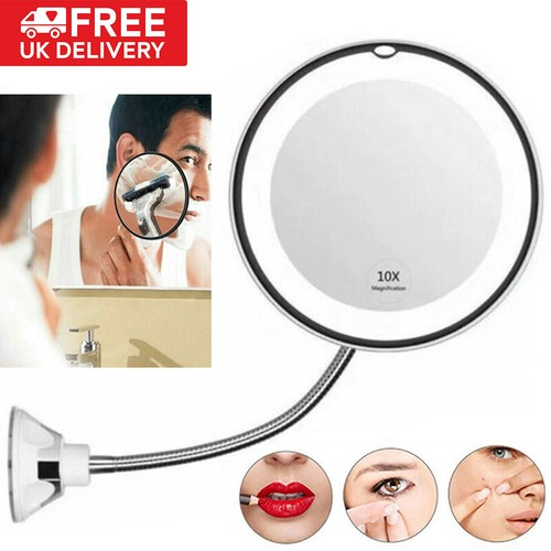 10X Magnifying LED Light Up Shaving Makeup Mirror with Locking Suction Cup UK 1