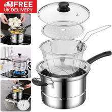 4Pcs Chip Pan Fryer With Wire Basket Lid Non Stick Potato Frying Pot Set Kitchen