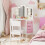 AIYAPLAY Kids Vanity Table and Stool with Lights, Tri-Folding Mirror, White 5