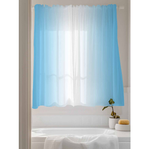 Light Blue and White Gradient Sheer Curtains 52x63 Rod 2