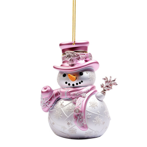Pink and Silver Snowman Christmas Ornament 1 Pack