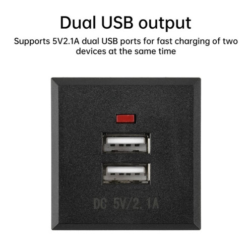 Module de Prise de Bureau 5V 2,1A avec Double Prise USB et Indicateur LED Intégré, Module de Charge Double USB Noir 2