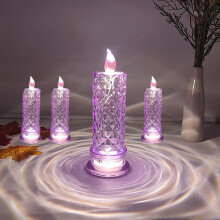 LED Crystal Candle Lights Purple Rose Flameless Battery