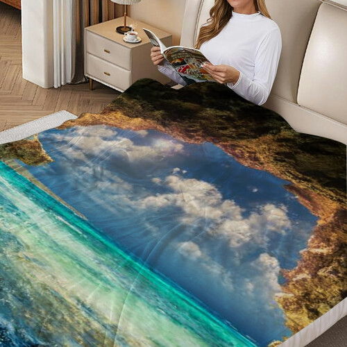Flannel Blanket Blue Sky Sea Beach Pattern 50x60 in 1