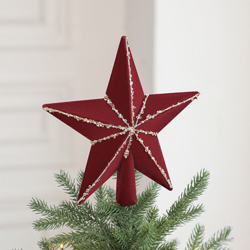 Velvet Glitter Star Tree Topper Red Silver 7.87 inch 1