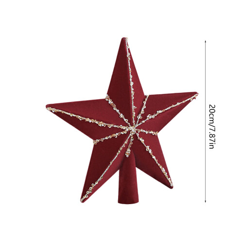 Velvet Glitter Star Tree Topper Red Silver 7.87 inch 2
