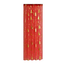 Red sheer Christmas curtains with gold tree pattern 108x52