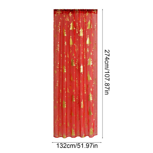 Red sheer Christmas curtains with gold tree pattern 108x52 2