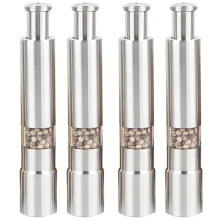 Ensemble de 4 Moulins à Sel et à Poivre Manuels en Acier Inoxydable, Bouton Poussoir, Broyeur à Pouce pour Poivre Noir, Sel de Mer