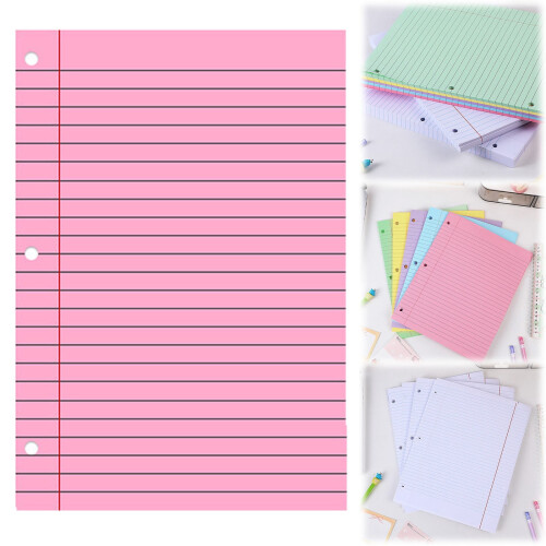Lined Paper College Ruled 200 Sheets 3-Hole Punched Pink 1