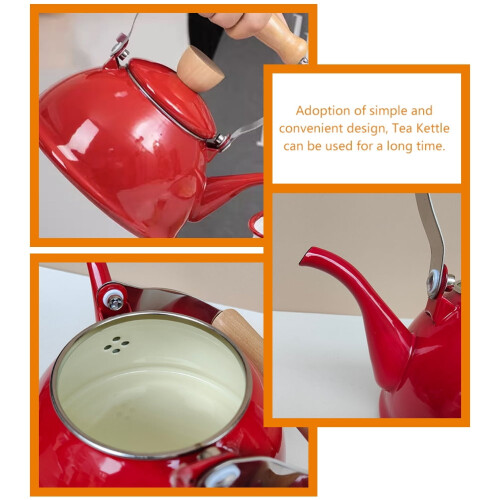 Vintage enamel tea kettle red 20x16 cm 1