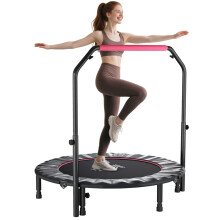 48" Foldable Mini Fitness Trampoline, with Adjustable Foam Handle, Pink