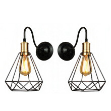 Applique Murale Rétro, Abat-jour en Forme de Cage Métallique, Diamètre 20 cm, Culot E27, Usage Intérieur, Noir, 2PCS