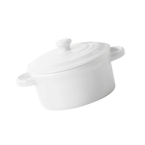 White Ceramic Soup Bowl with Lid and Double Handles 2