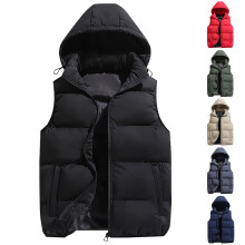 Men's Down Cotton Vest Hooded Windproof Thermal Jacket 1 pc