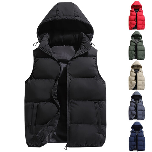 Men's Down Cotton Vest Hooded Windproof Thermal Jacket 1 pc