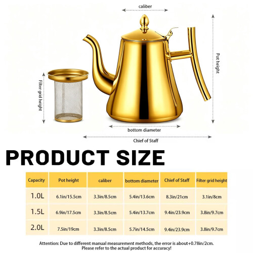 Stainless Steel Tea Pot with Strainer 1L 2
