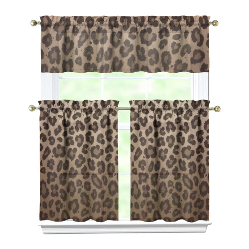 Brown Gradient Leopard Print Kitchen Curtain Valance Set 36