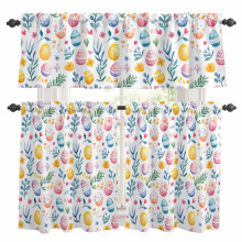 Easter Kitchen Curtains Set Yellow Pink Blue Egg Flower