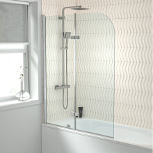 Hinged 1200 x 1400mm Bathtub Screen, 6mm Tempered Glass - Aluminium