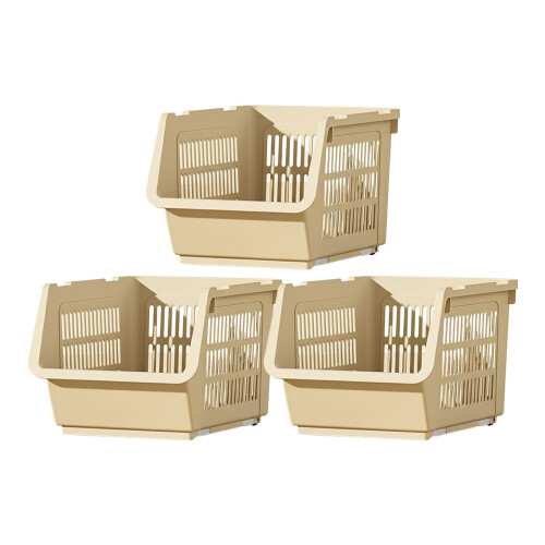 Stackable Storage Baskets with Wheels and Drainage 3-Piece 1