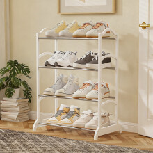 4-Tier Black Shoe Rack Steel Tube Plastic Organizer