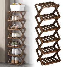 Foldable Wood Corner Shoe Rack Brown 6-Layer