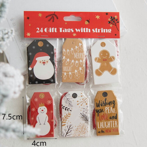 Korean Christmas Present Tags Paper 24 Pack with String