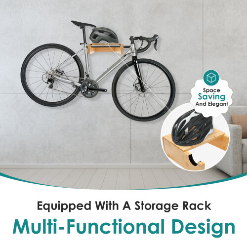 Wood Bicycle Wall Mount Space-Saving Hanger for Garage or 2