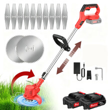 21V Cordless Strimmer, Grass Trimmer 90° Head Adjustment, Garden Strimmer Cordless with 2 Batteries