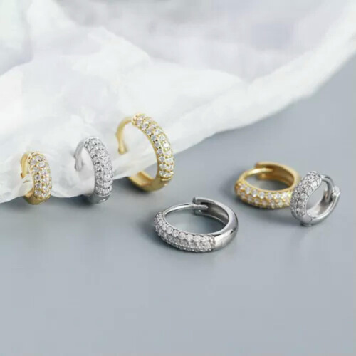 Sterling Silver CZ Huggie Hoop Earrings 10mm 2